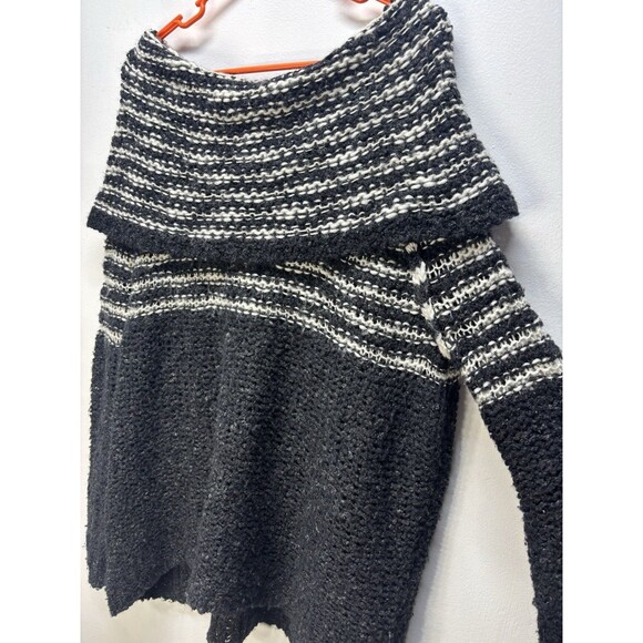 Free People Engineer Black White Striped Cowl Neck Wool Sweater Oversized S - Picture 5 of 14